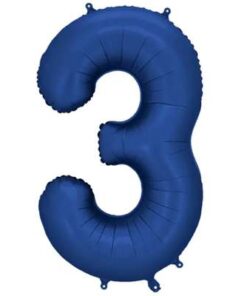PartyDeco Folienballon Zahl 3 Blau 86 cm