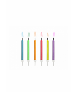 PartyDeco Kuchenkerzen mit bunten Flammen 6 cm 6 Stück Set