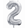 Folienballon Zahl 2 Silber 86 cm