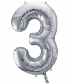 Folienballon Zahl 3 Silber 86 cm
