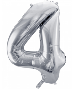 Folienballon Zahl 4 Silber 86 cm