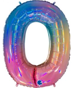 Folienballon Zahl 0 Regenbogen Holographisch 102 cm