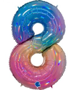 Folienballon Zahl 8 Regenbogen Holographisch 102 cm