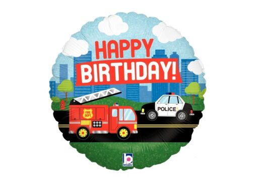 Folienballon Feuerwehr Polizei Happy Birthday 46 cm