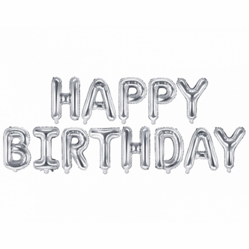 Folienballon Happy Birthday Schriftzug 340 cm Silber